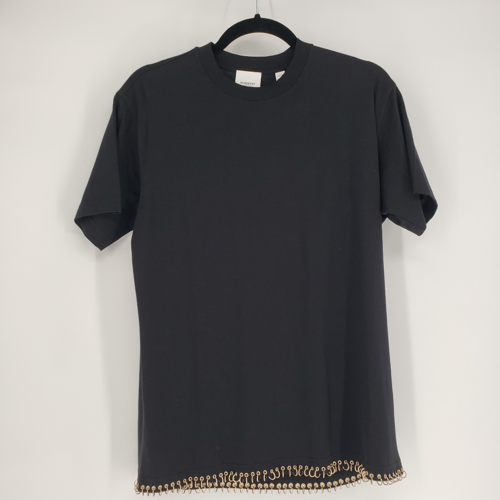 NWT BURBERRYLadies Black Ring-pierced Cotton Oversized T-shirt, Size XXS